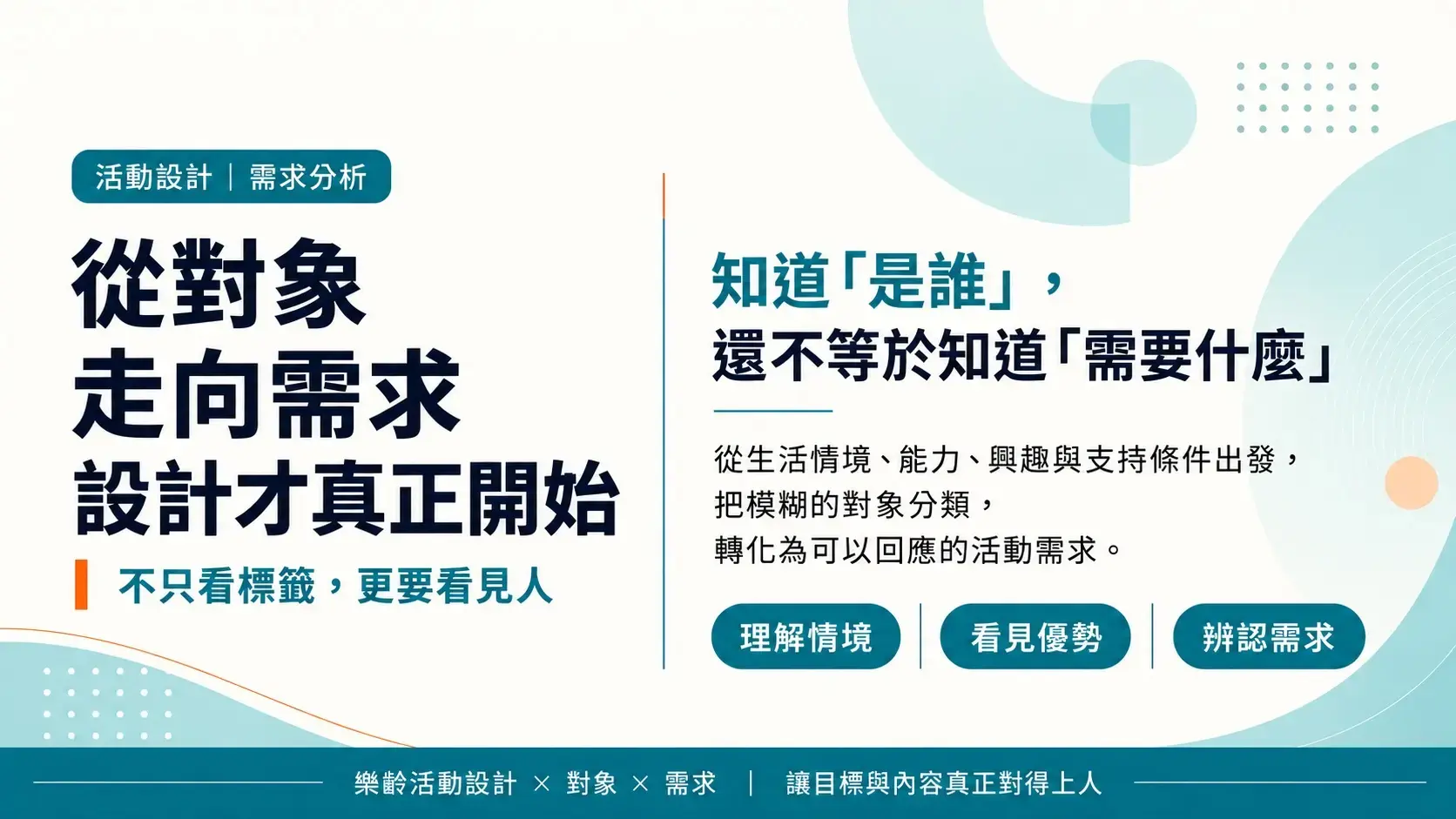 從對象走向需求,樂齡活動設計從理解生活情境、優勢與需求開始